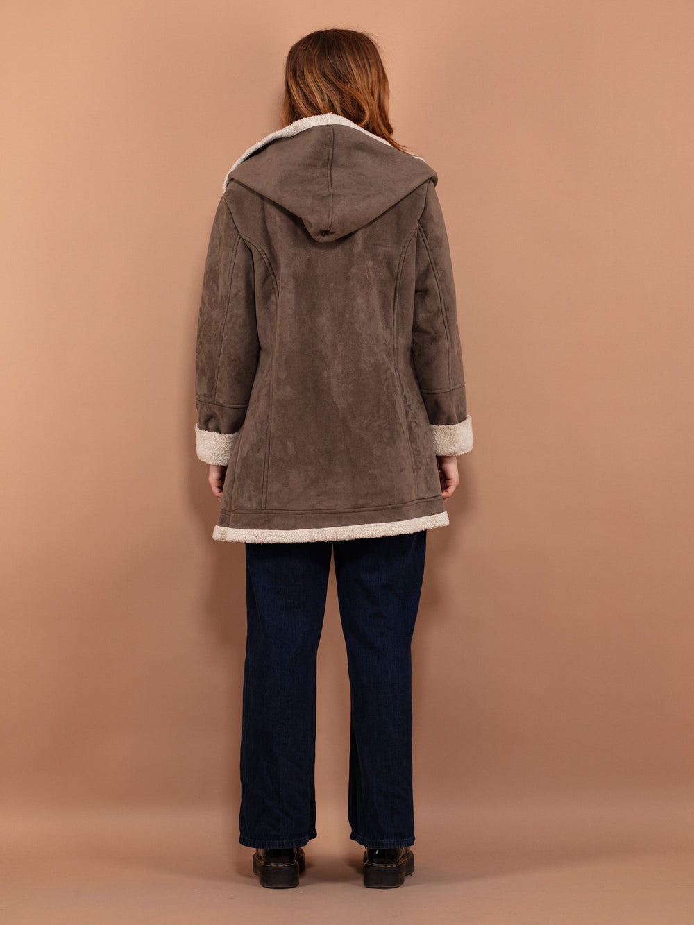 Vintage 90's Women Hooded Sherpa Coat in Brown - NorthernGrip