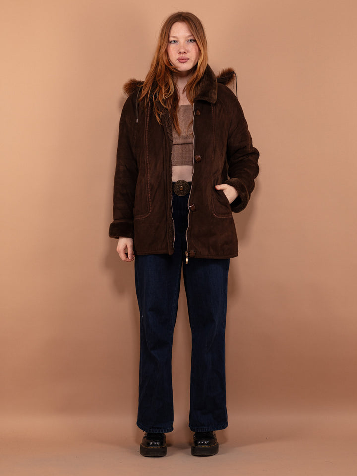 Vintage 90's Women Hooded Sherpa Coat in Brown - NorthernGrip