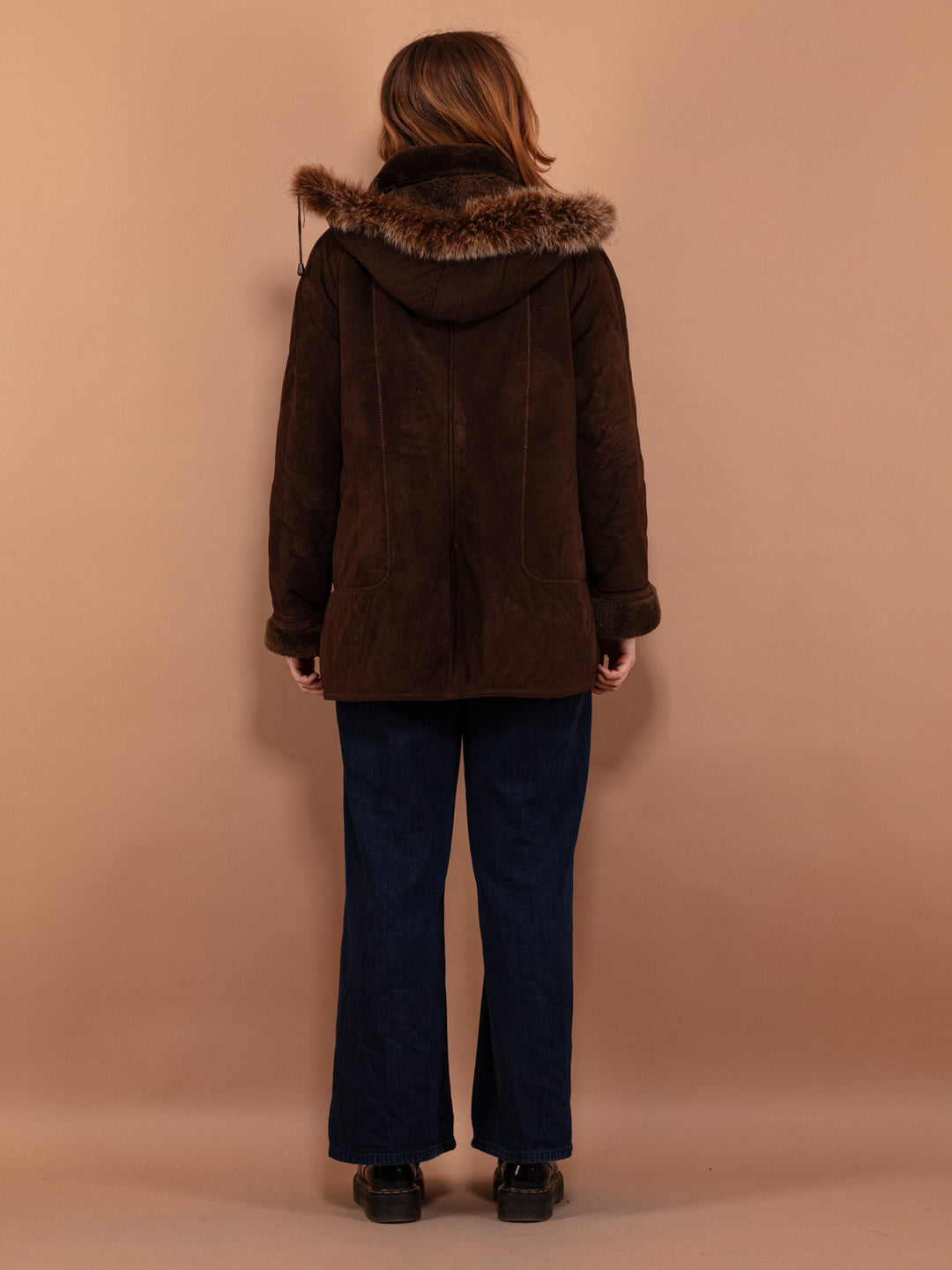 Faux Sheepskin Coat 90s, Size L Brown Faux Shearling Coat, Sherpa Trim Afghan Coat,  Cruelty Free Coat, Sustainable Vintage Clothing