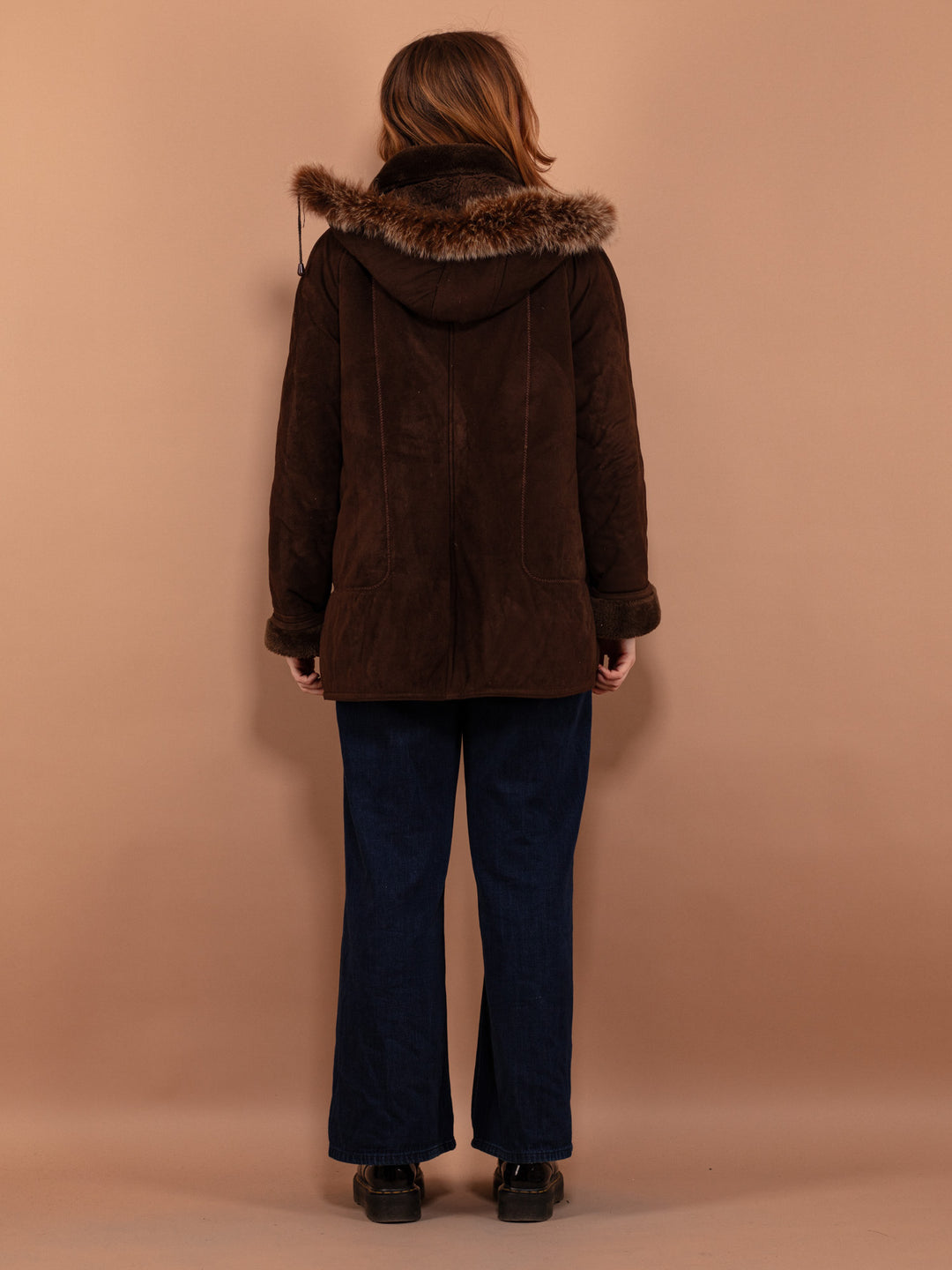Vintage 90's Women Hooded Sherpa Coat in Brown - NorthernGrip