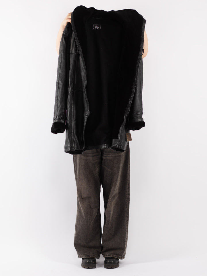 Vintage 90's Women Leather Coat in Black