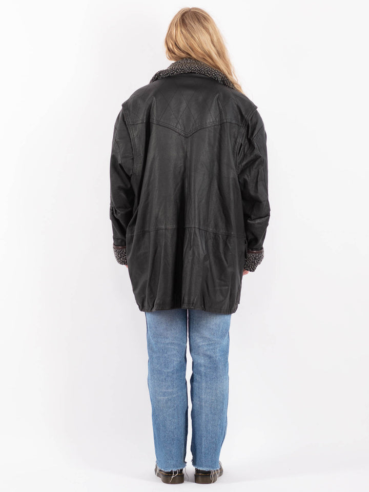 Vintage 90's Women Leather Coat in BlackV9484