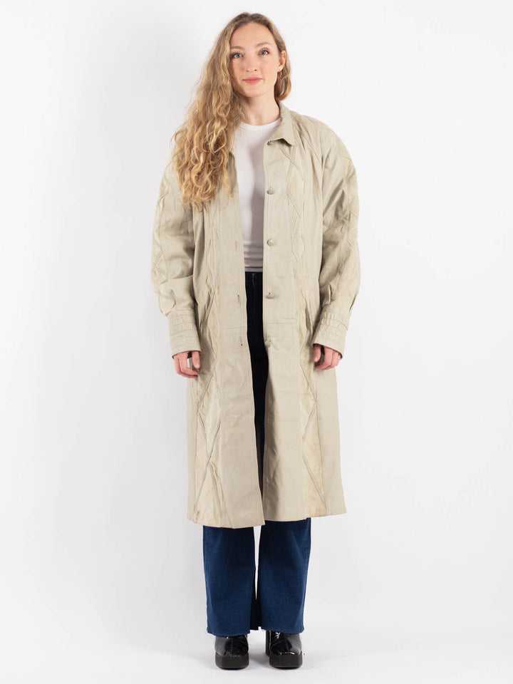 Vintage 90's Women Leather Coat in BeigeV9161