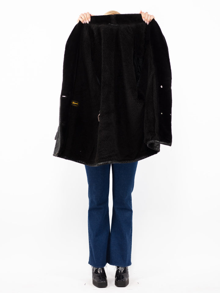 Vintage 90's Women Leather Coat in BlackA0837