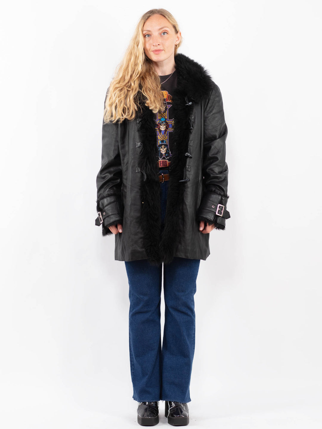 Vintage 90's Women Leather Coat in BlackA0464