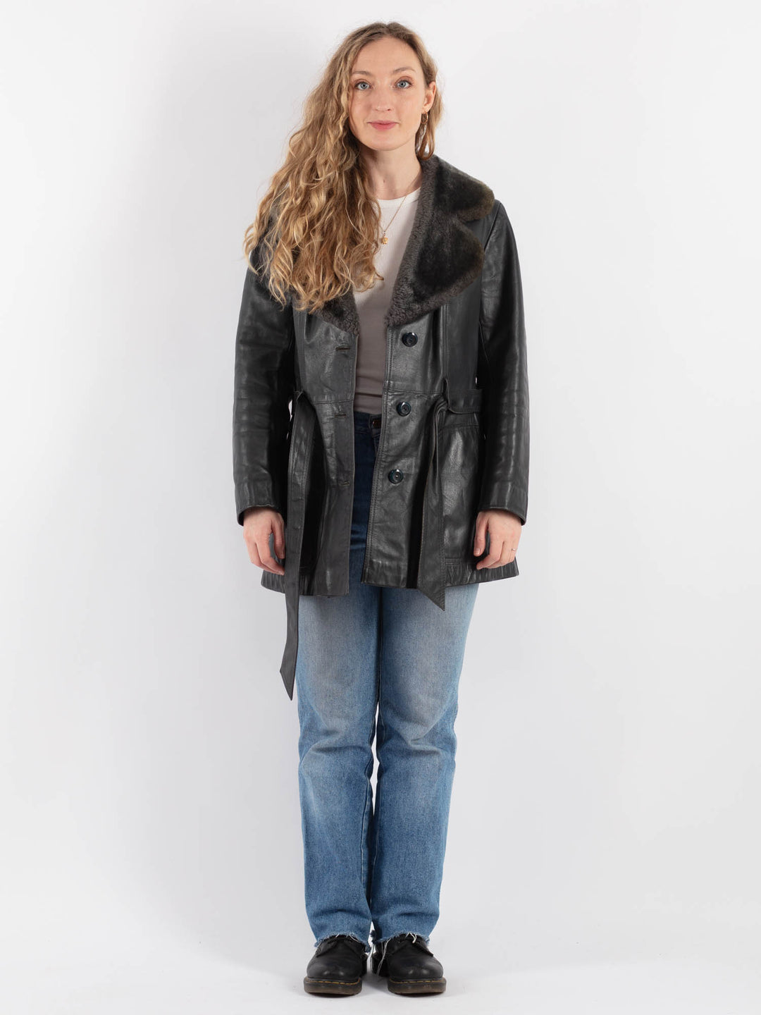 Vintage 90's Women Leather Coat in GrayV9289