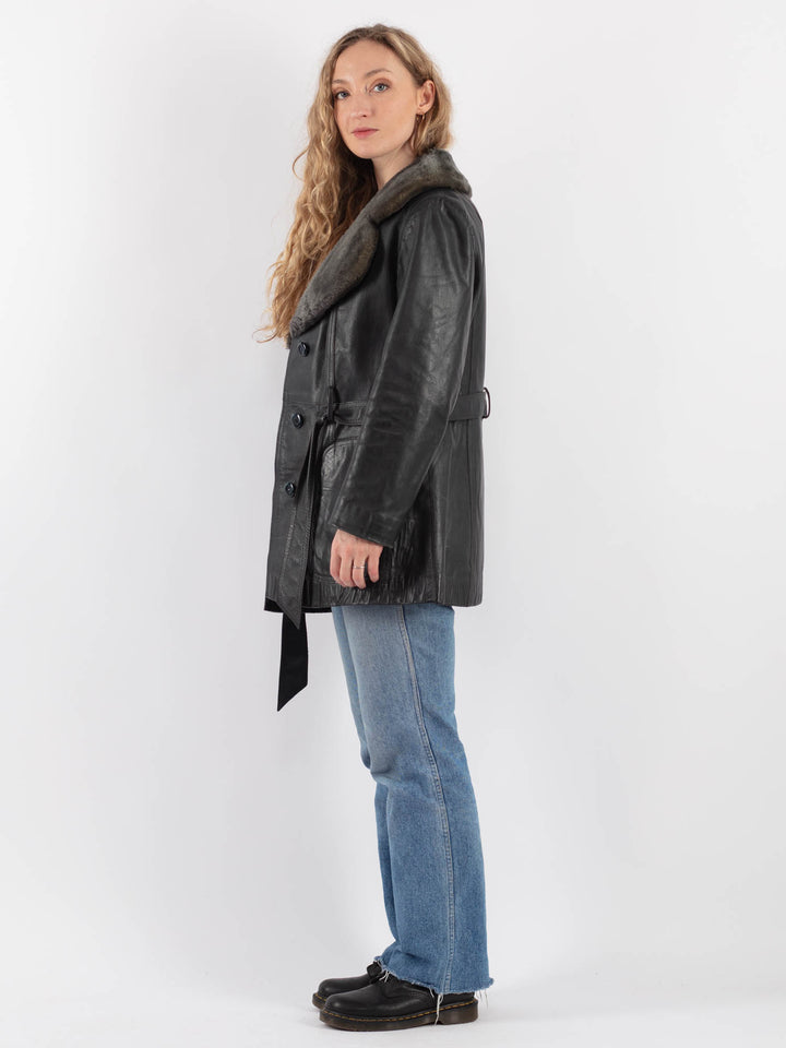 Vintage 90's Women Leather Coat in GrayV9289