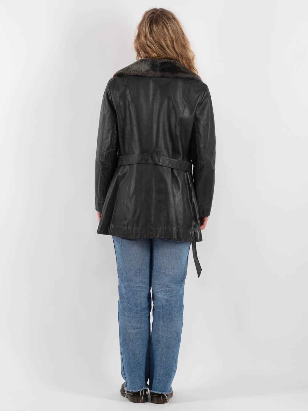Vintage 90's Women Leather Coat in GrayV9289