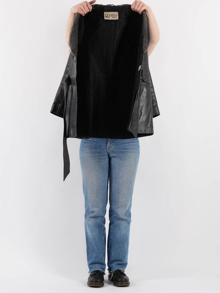 Vintage 90's Women Leather Coat in GrayV9289