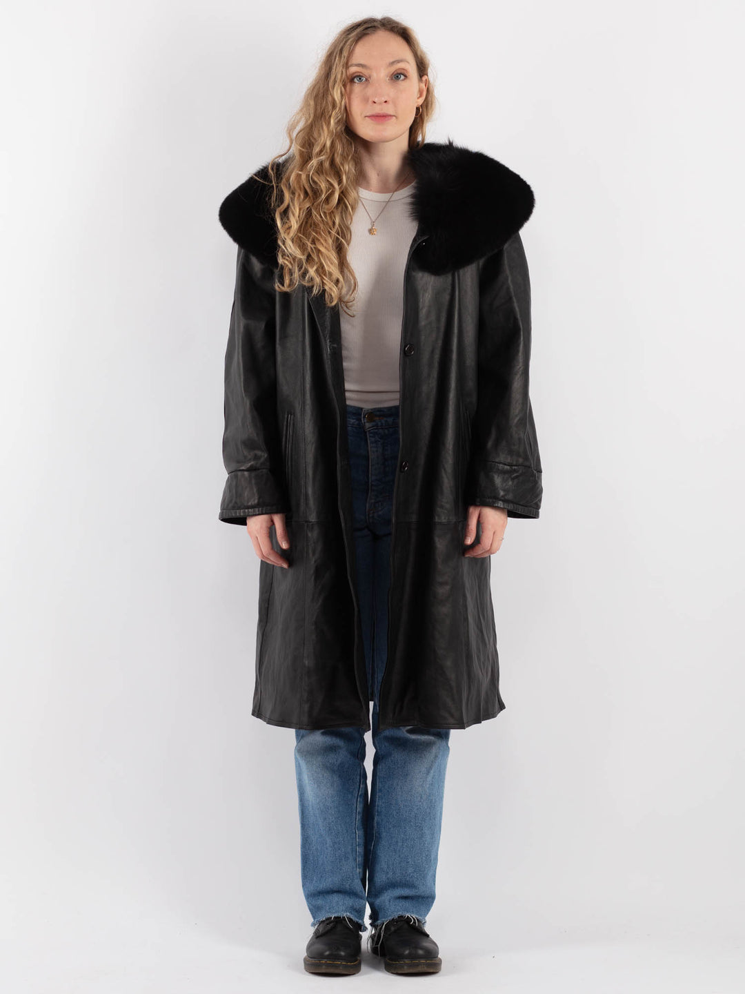 Vintage 90's Women Leather Coat in BlackV9291