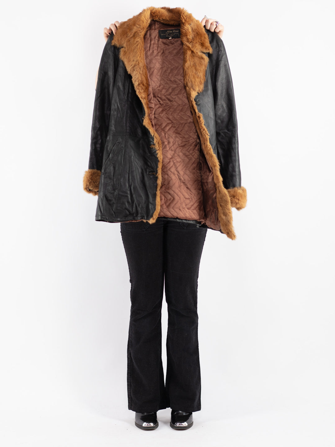 Vintage 90's Women Leather Coat in Black