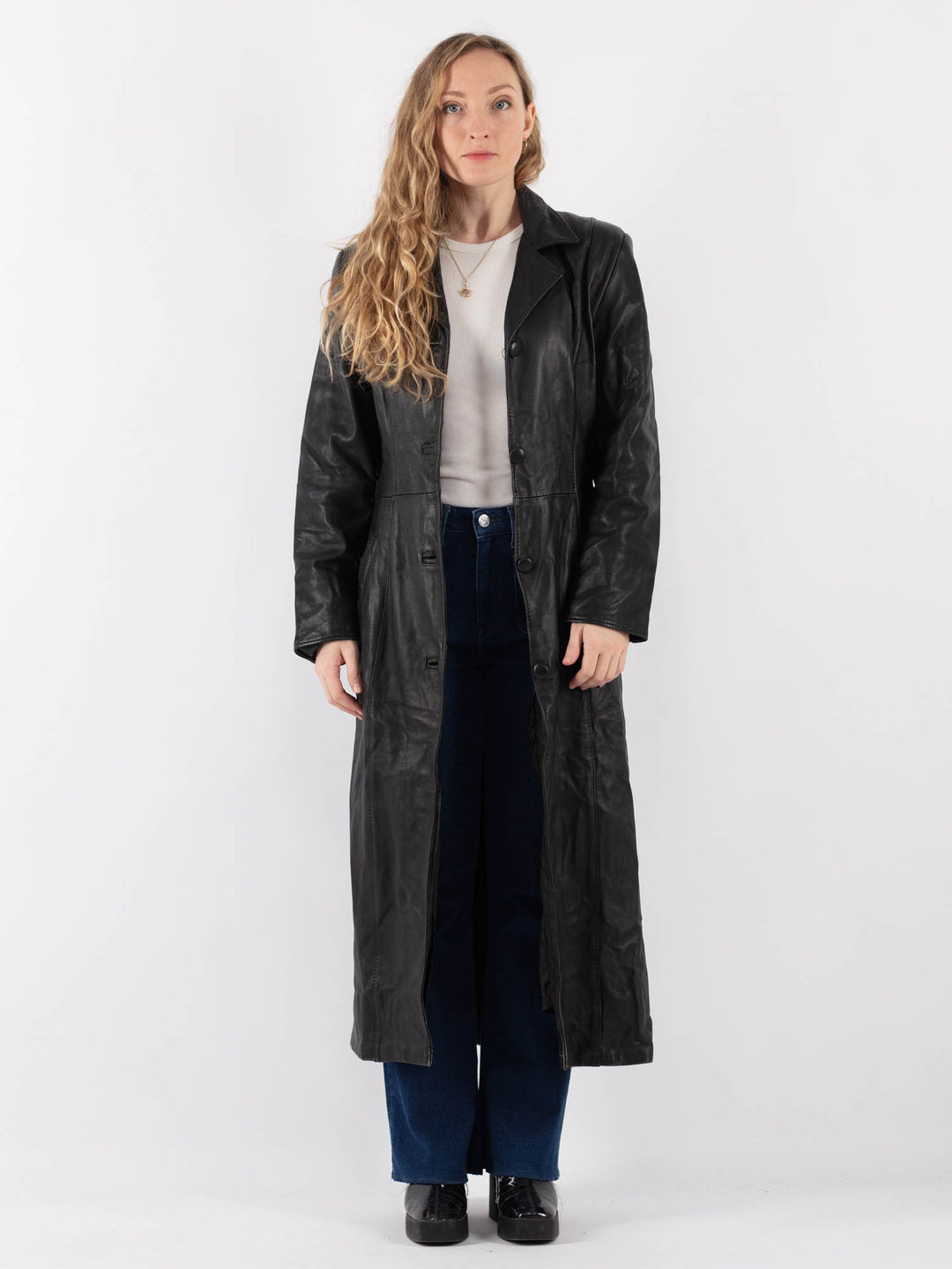 Vintage 90's Women Leather Coat in BlackV9421