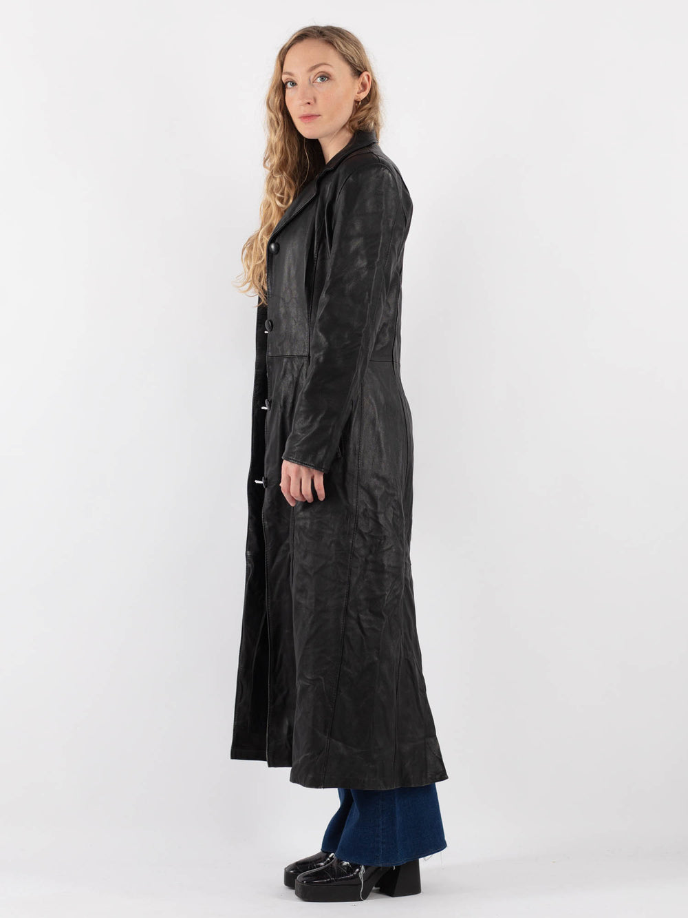 Vintage 90's Women Leather Coat in BlackV9421