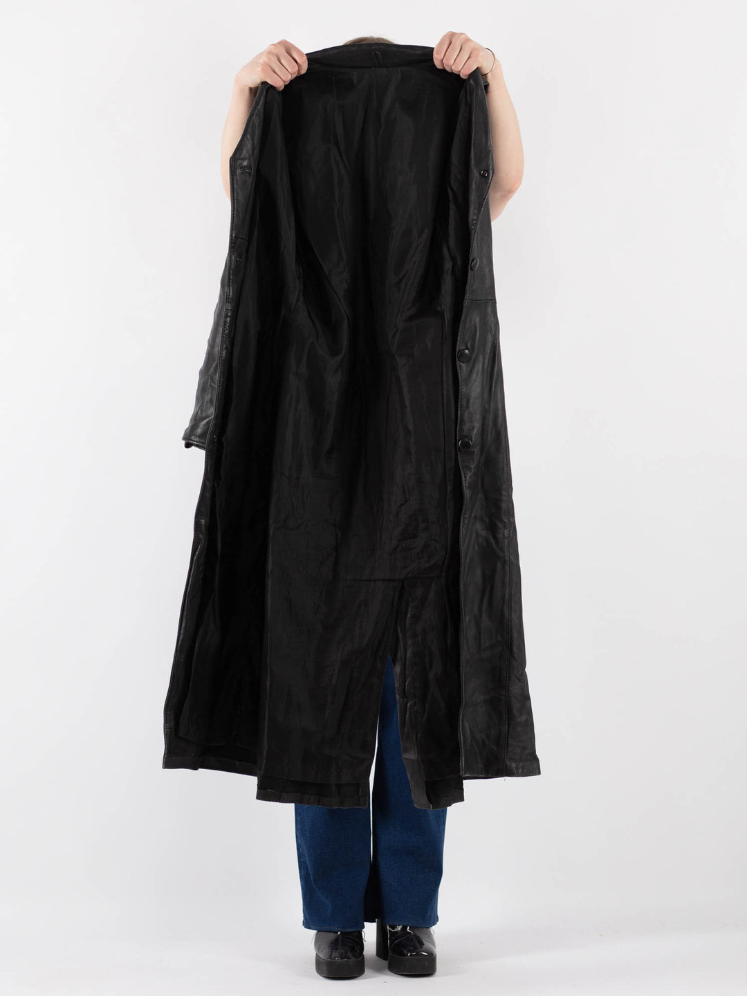 Vintage 90's Women Leather Coat in BlackV9421