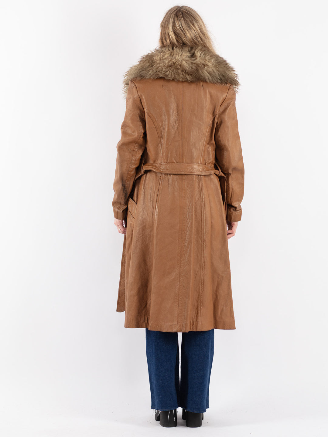 Vintage 90's Women Leather Coat in Brown