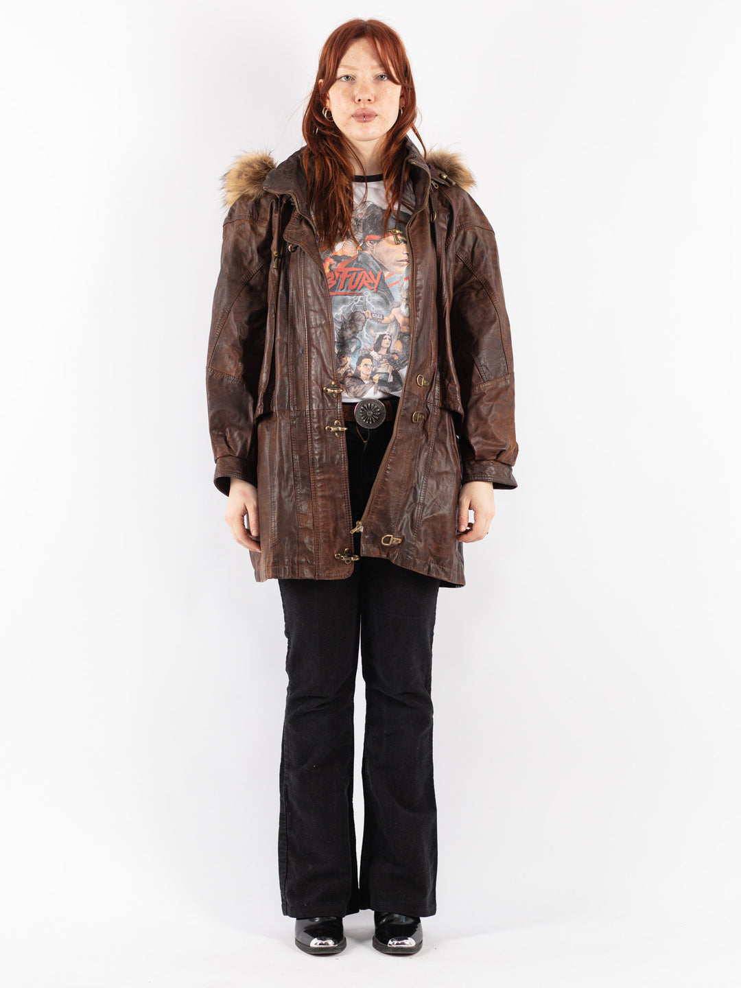 Vintage 90's Women Leather Coat in Brown