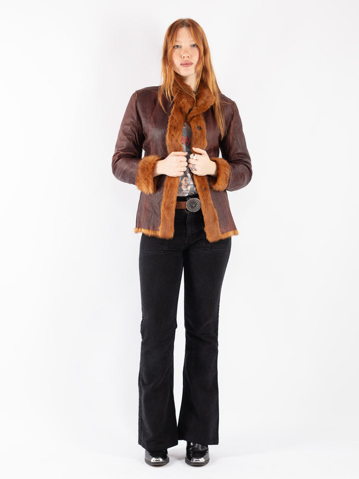 Vintage 90's Women Leather Coat in Brown