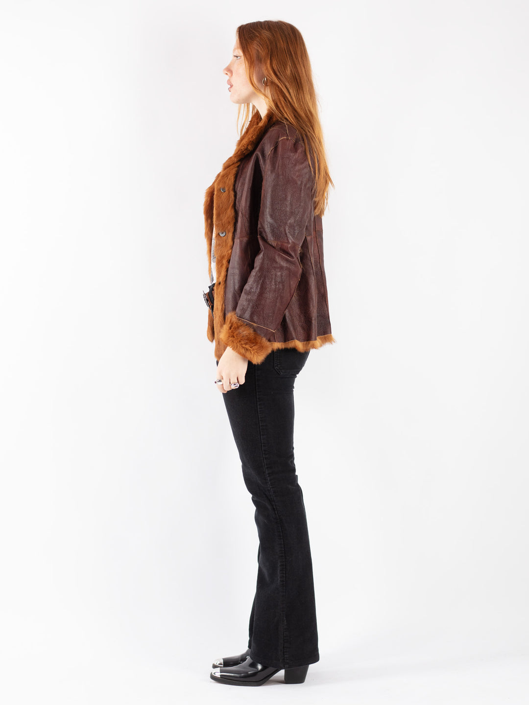 Vintage 90's Women Leather Coat in Brown