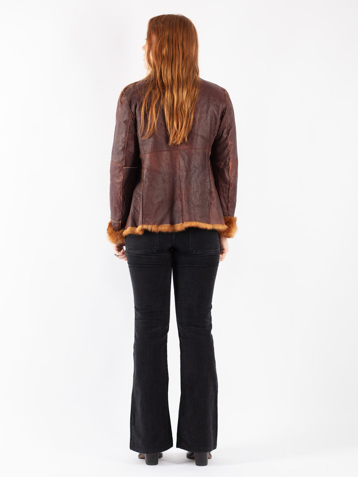 Vintage 90's Women Leather Coat in Brown