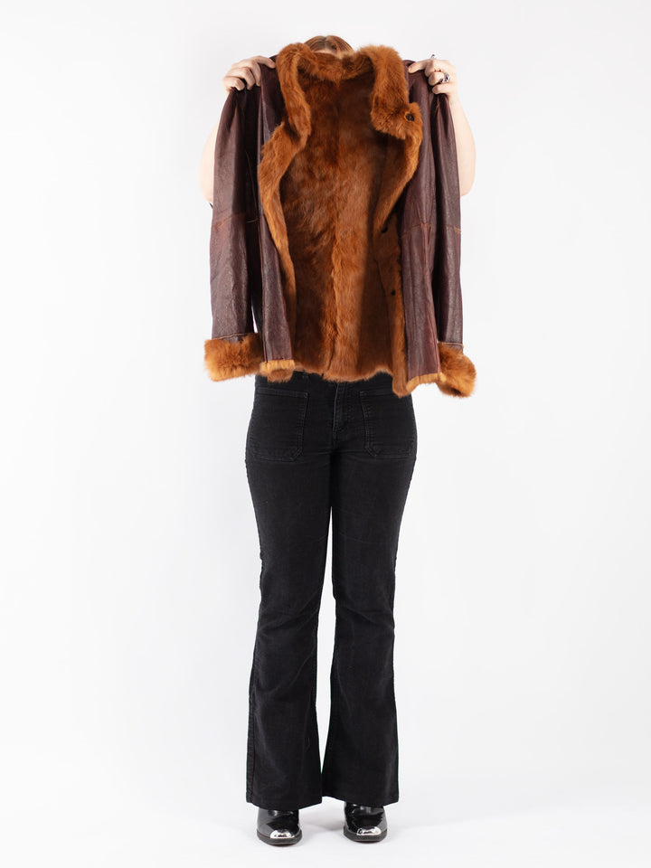 Vintage 90's Women Leather Coat in Brown