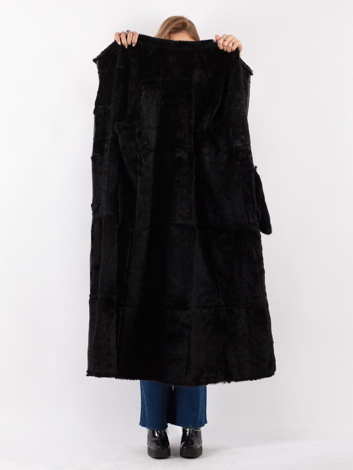 Vintage 90's Women Leather Coat in Black