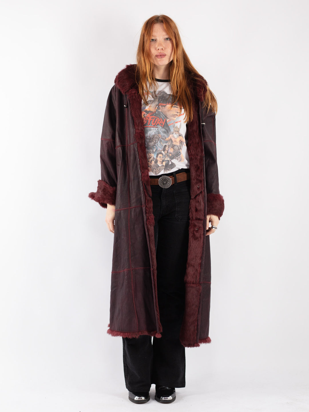 Vintage 90's Women Leather Coat in Red