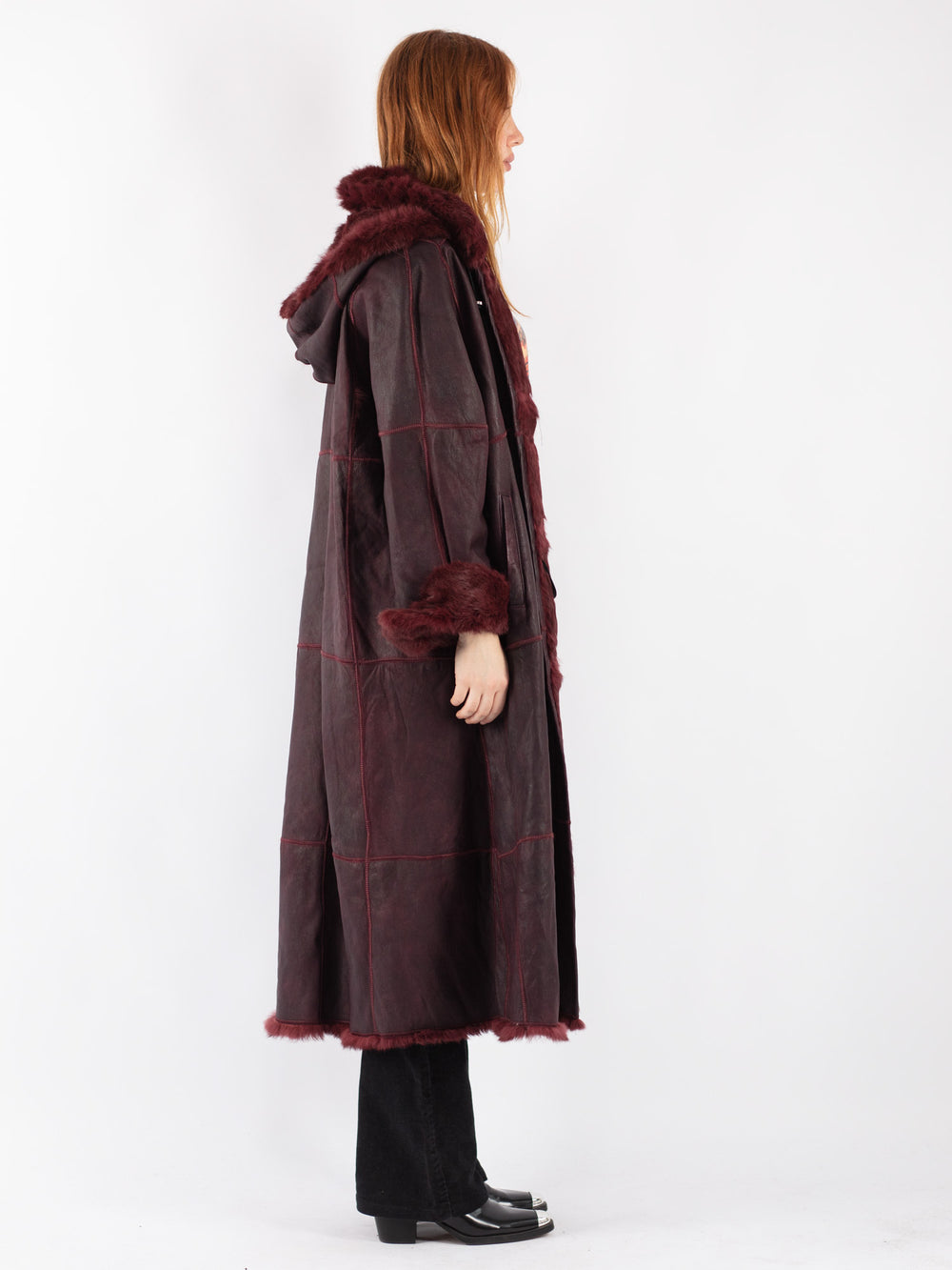 Vintage 90's Women Leather Coat in Red