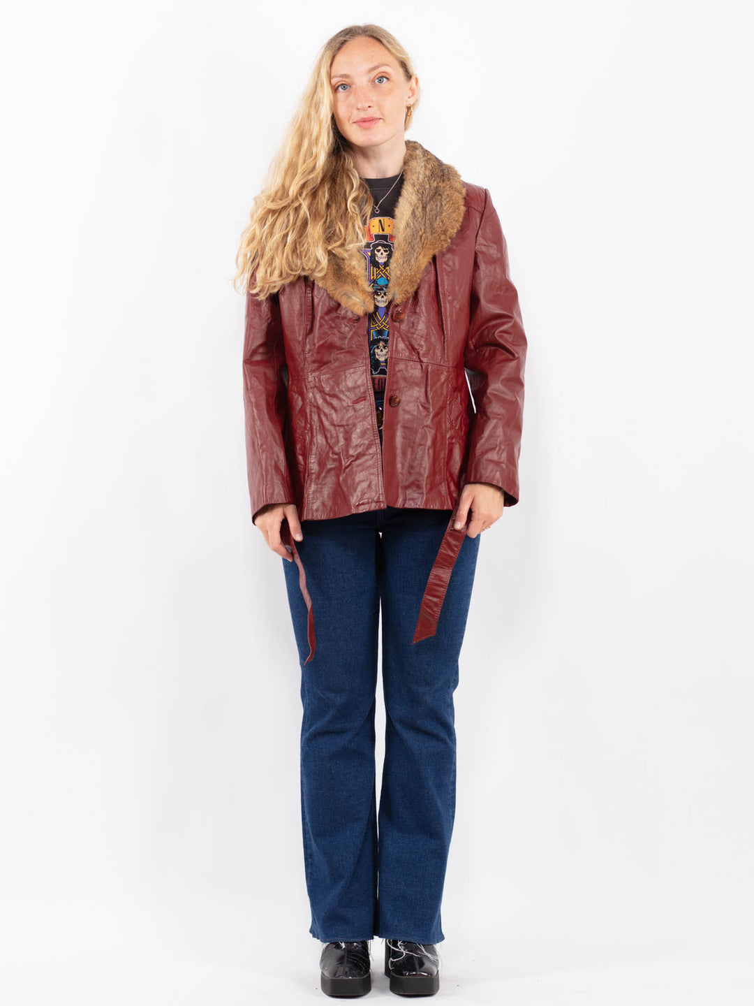 Vintage 90's Women Leather Jacket in RedA0467