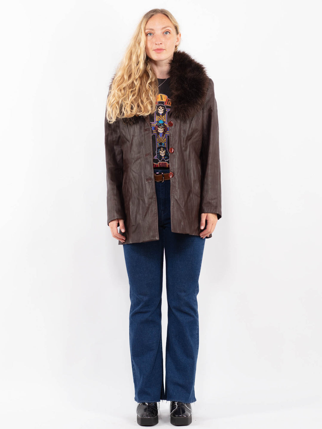 Vintage 90's Women Leather Jacket in BrownA0475