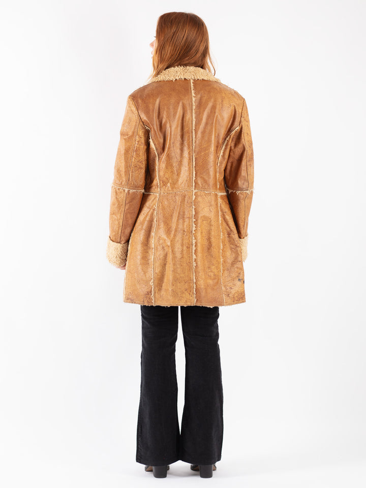 Vintage 90's Women Leather Coat in Brown