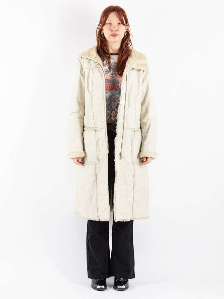 Vintage 90's Women Leather Coat in White