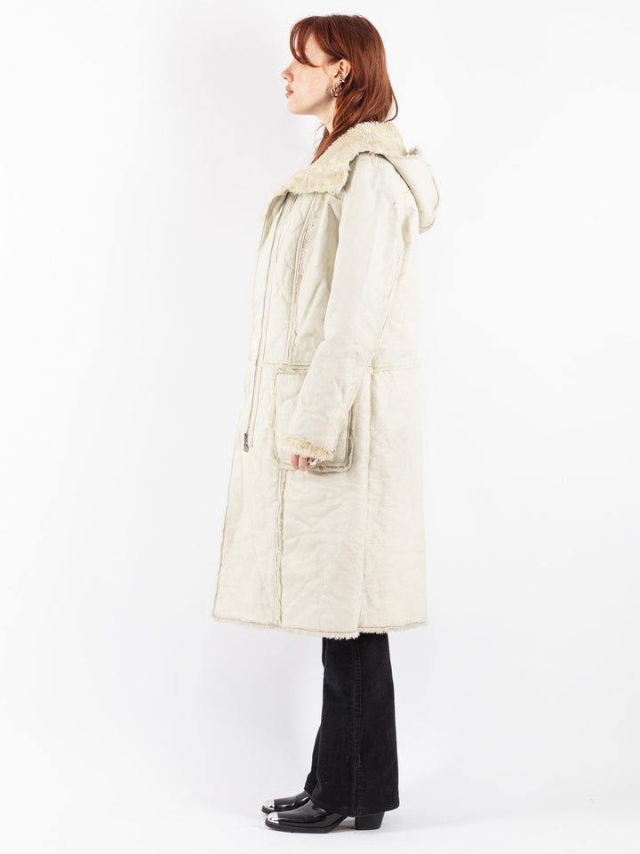 Vintage 90's Women Leather Coat in White