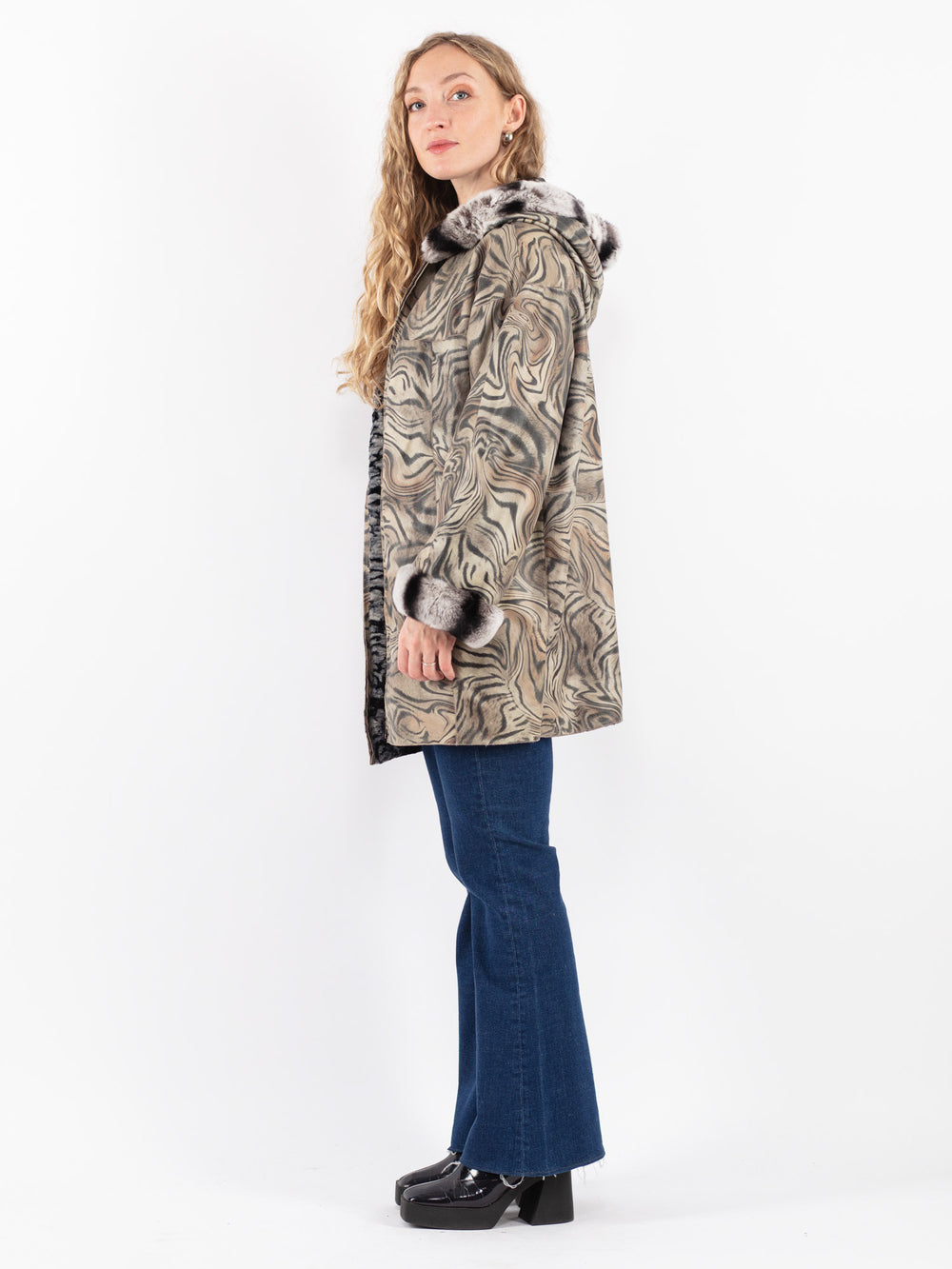 Vintage 90's Women Sherpa Coat in Multi