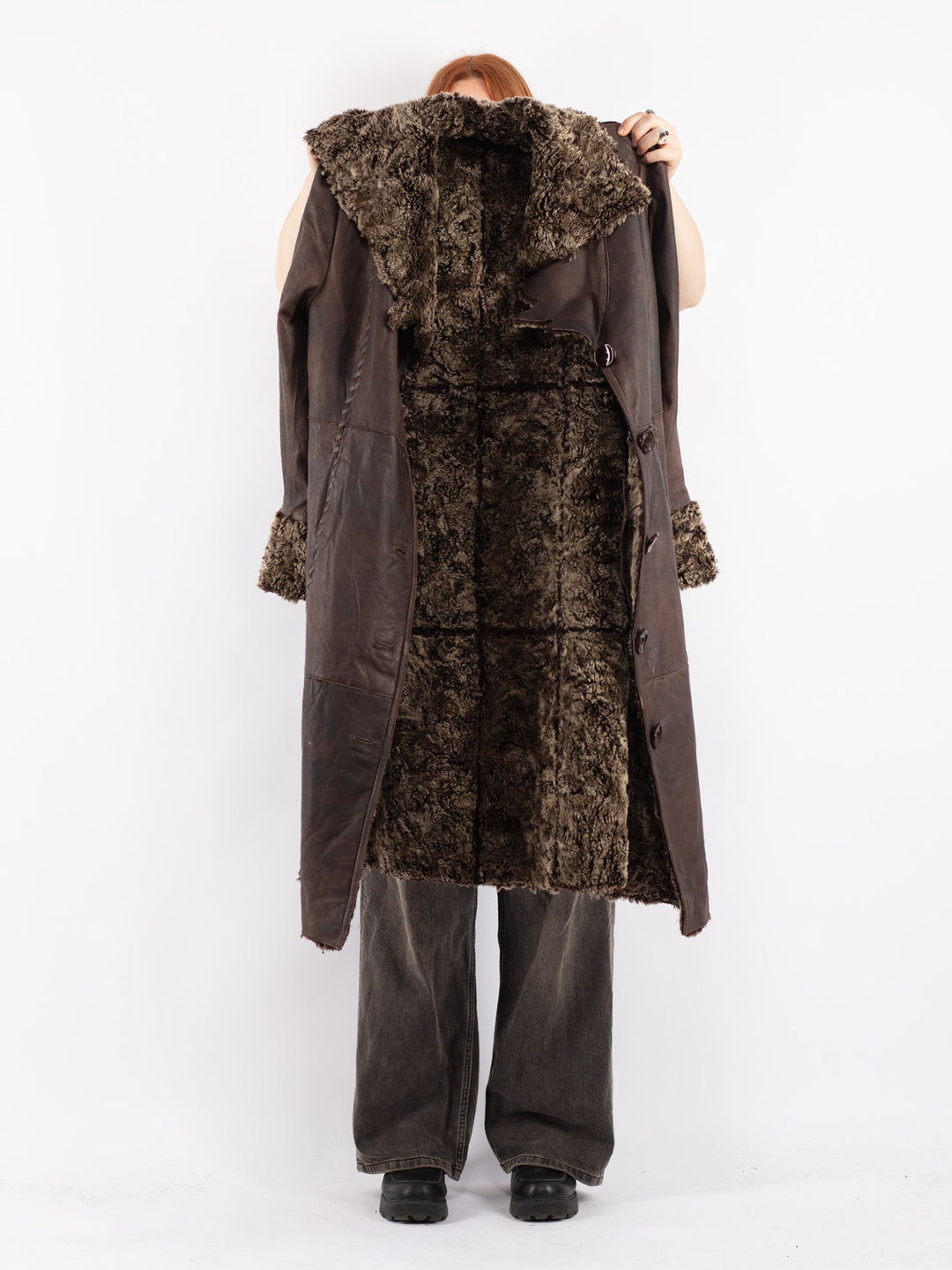 Vintage 90's Women Leather Coat in Brown