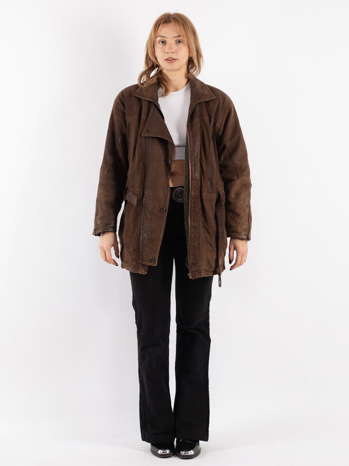 Vintage 90's Women Leather Jacket in Brown
