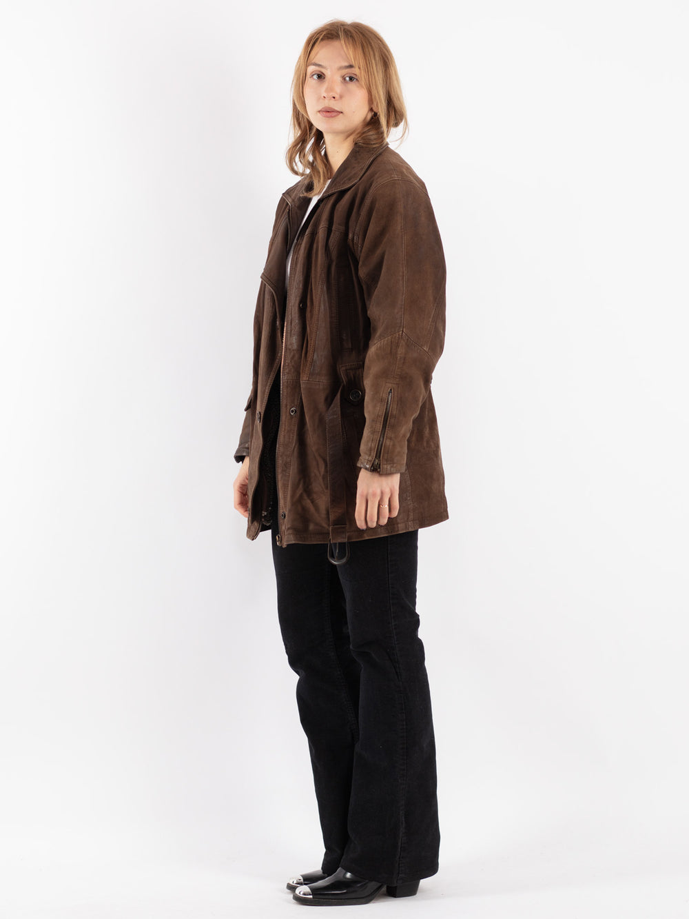 Vintage 90's Women Leather Jacket in Brown