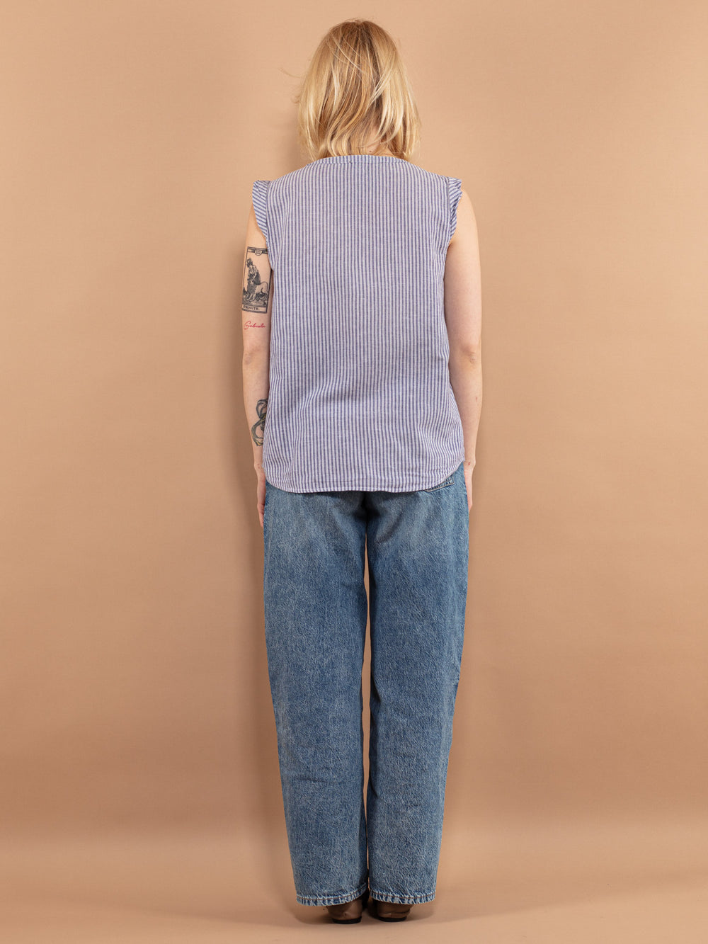 Vintage 90's Women Linen Blend Blouse in Blue - NorthernGrip