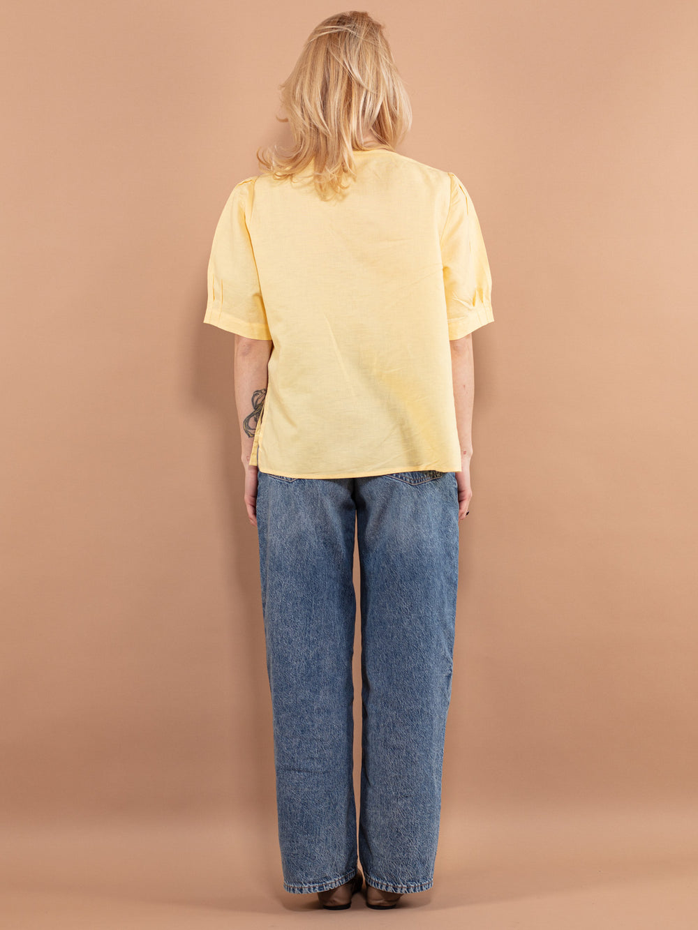 Vintage 90's Women Linen Blend Blouse in Yellow - NorthernGrip