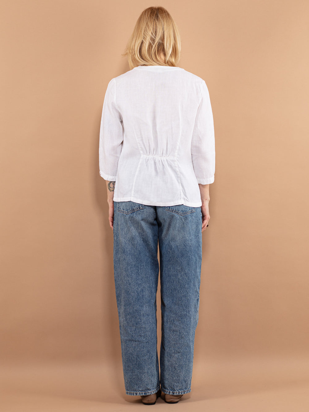 Vintage 90's Women Linen Blouse in White - NorthernGrip
