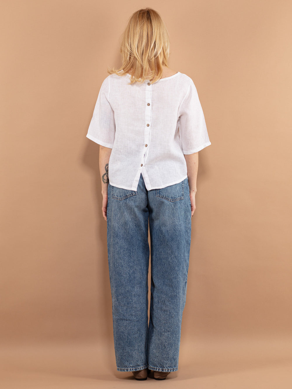 Vintage 90's Women Linen Blouse in White - NorthernGrip