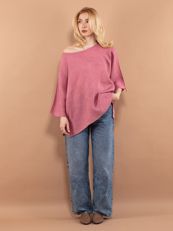 Pink Linen Top, Size XL, Oversized Linen Shirt, Loose Linen Top, Vintage Clothing, Pure Linen Top, Natural Linen Blouse, Womens Clothing