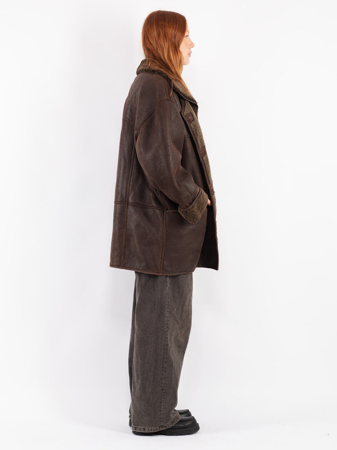 Vintage 90's Women Sheepskin Coat in Brown