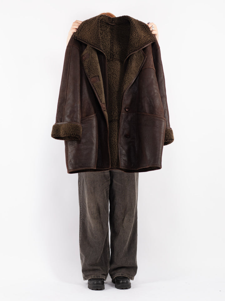 Vintage 90's Women Sheepskin Coat in Brown