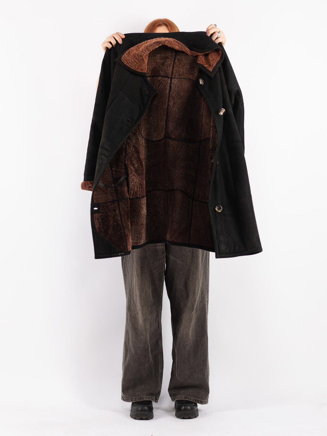 Vintage 90's Women Sheepskin Coat in Black