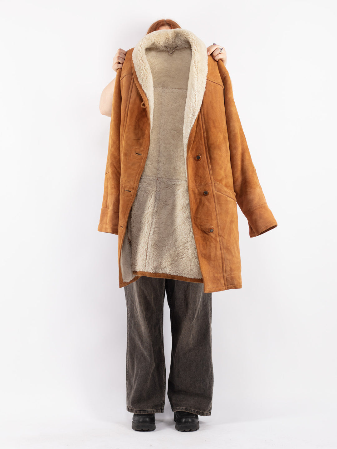 Vintage 90's Women Sheepskin Coat in Brown