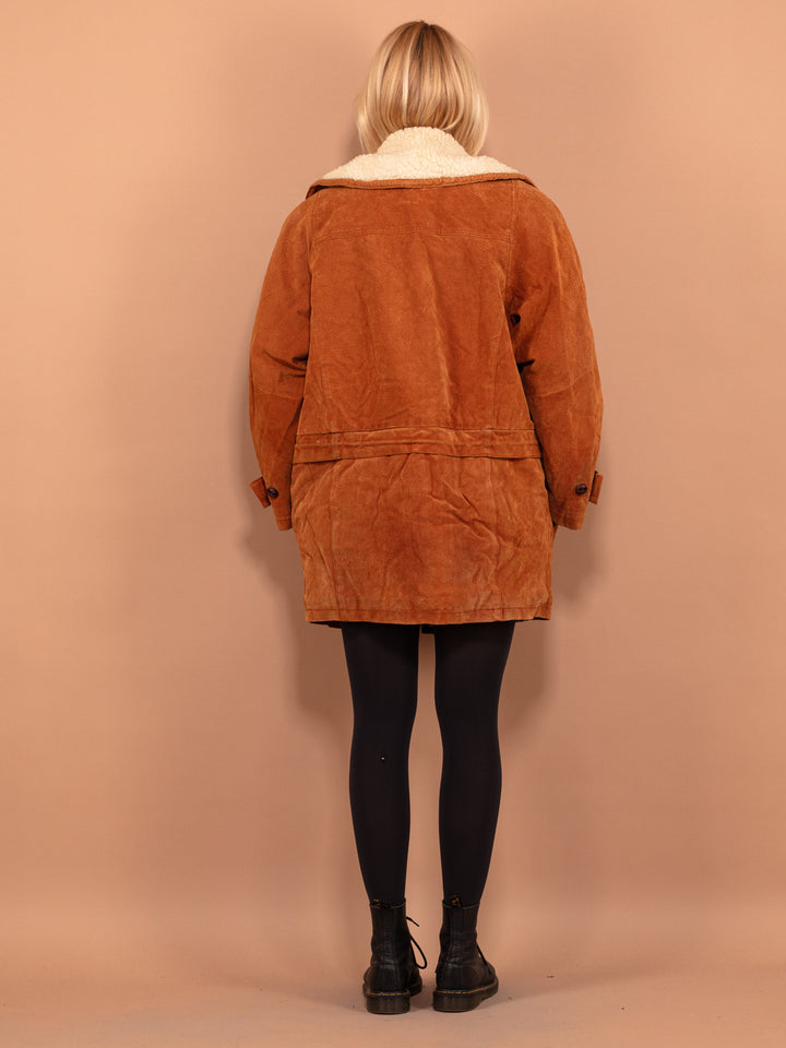 Oversized Sherpa Coat 90's, Size XL Brown Suede Coat, Sherpa Suede Coat, Retro Leather Coat,  Faux Shearling Coat, 90s Outerwear,