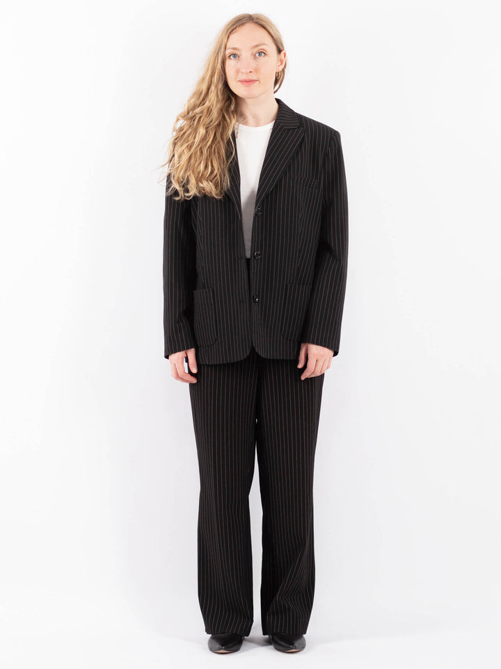 Vintage 90's Women Striped Pantsuit in Dark Gray