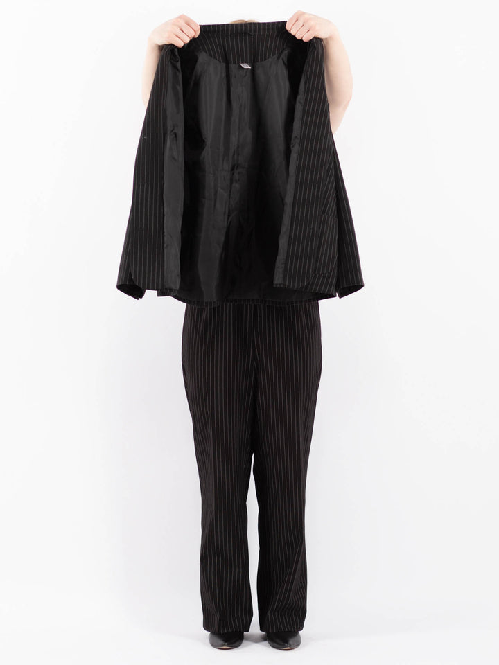Vintage 90's Women Striped Pantsuit in Dark Gray