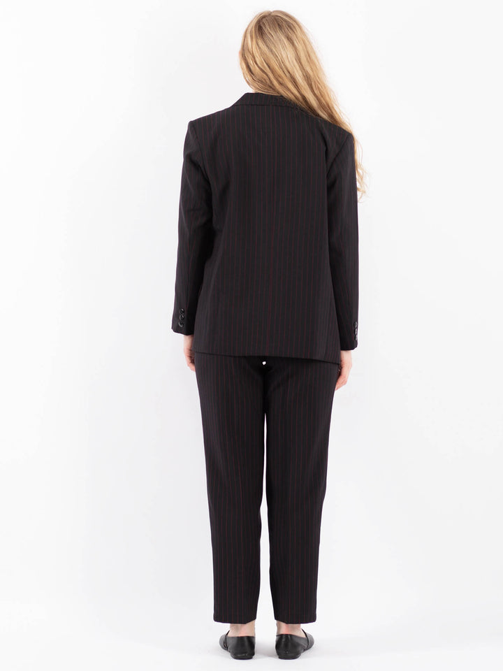 Vintage 90's Women Striped Pantsuit in Black