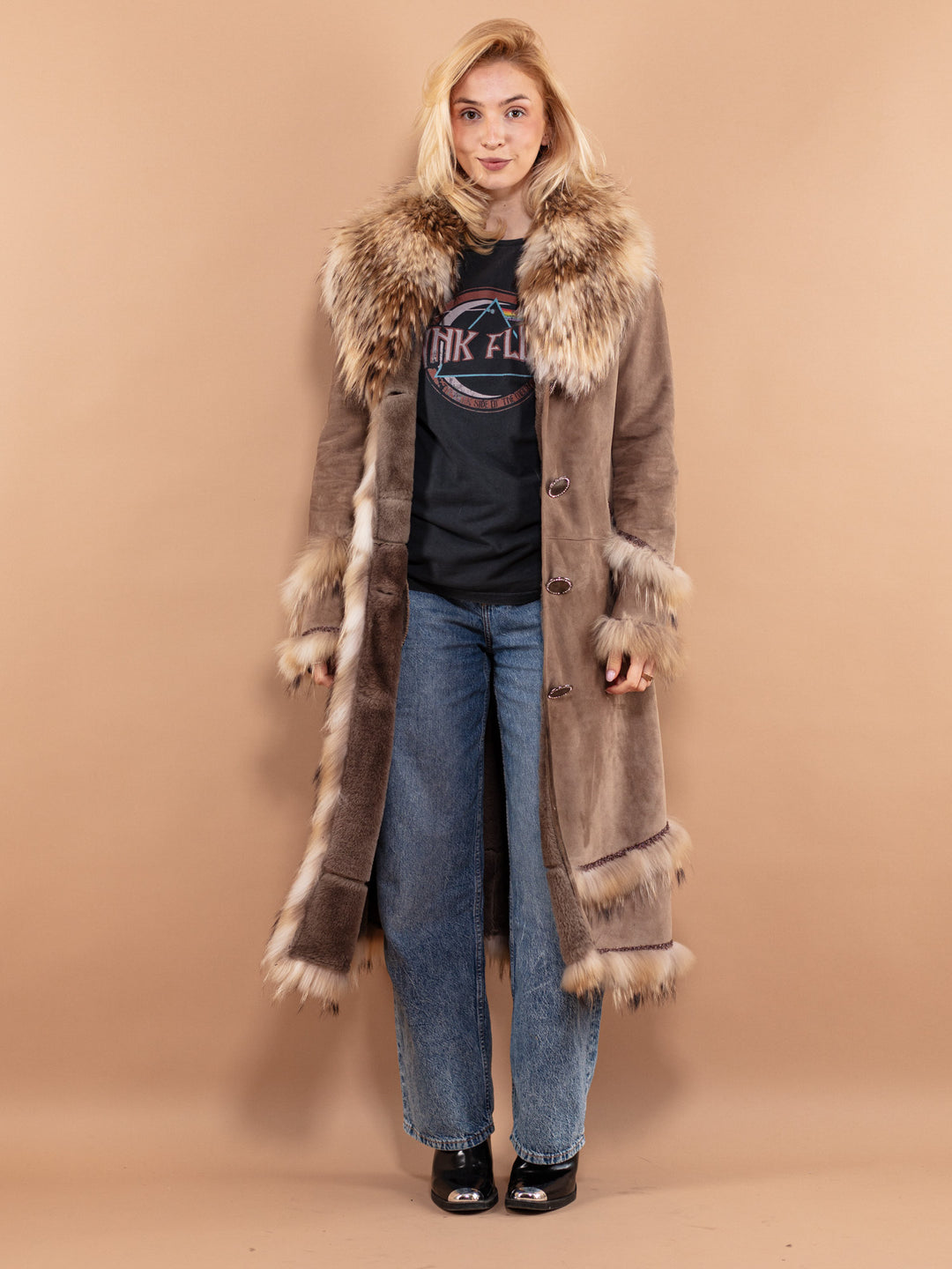 Penny Lane Coat 90's, Size XS Beige Shearling Fur Coat, Elegant Fur Coat, Penny Lane Coat, Almost Famous, Retro Chic, Vintage Fur Coat